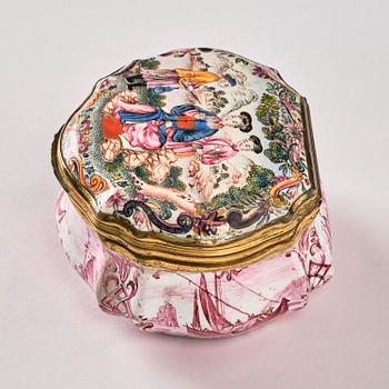 An enamel box with cover, Qing dynasty, 18th century.