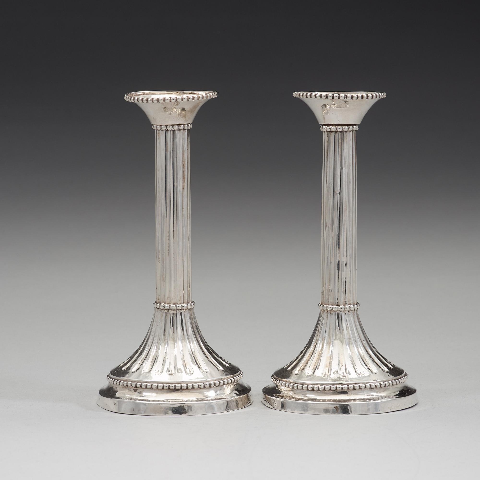 A pair of Swedish 18th century silver candlesticks, mark of Anders Brandt, Norrköping 1784.