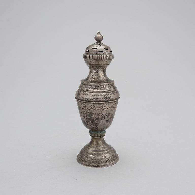 SOCKERRUSKA, silver, ostämplad, troligen 1800-tal. Vikt 209 gr.