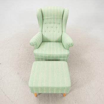 Carl Malmsten,  fåtölj med fotpall, "Häggbom", OH Sjögren.