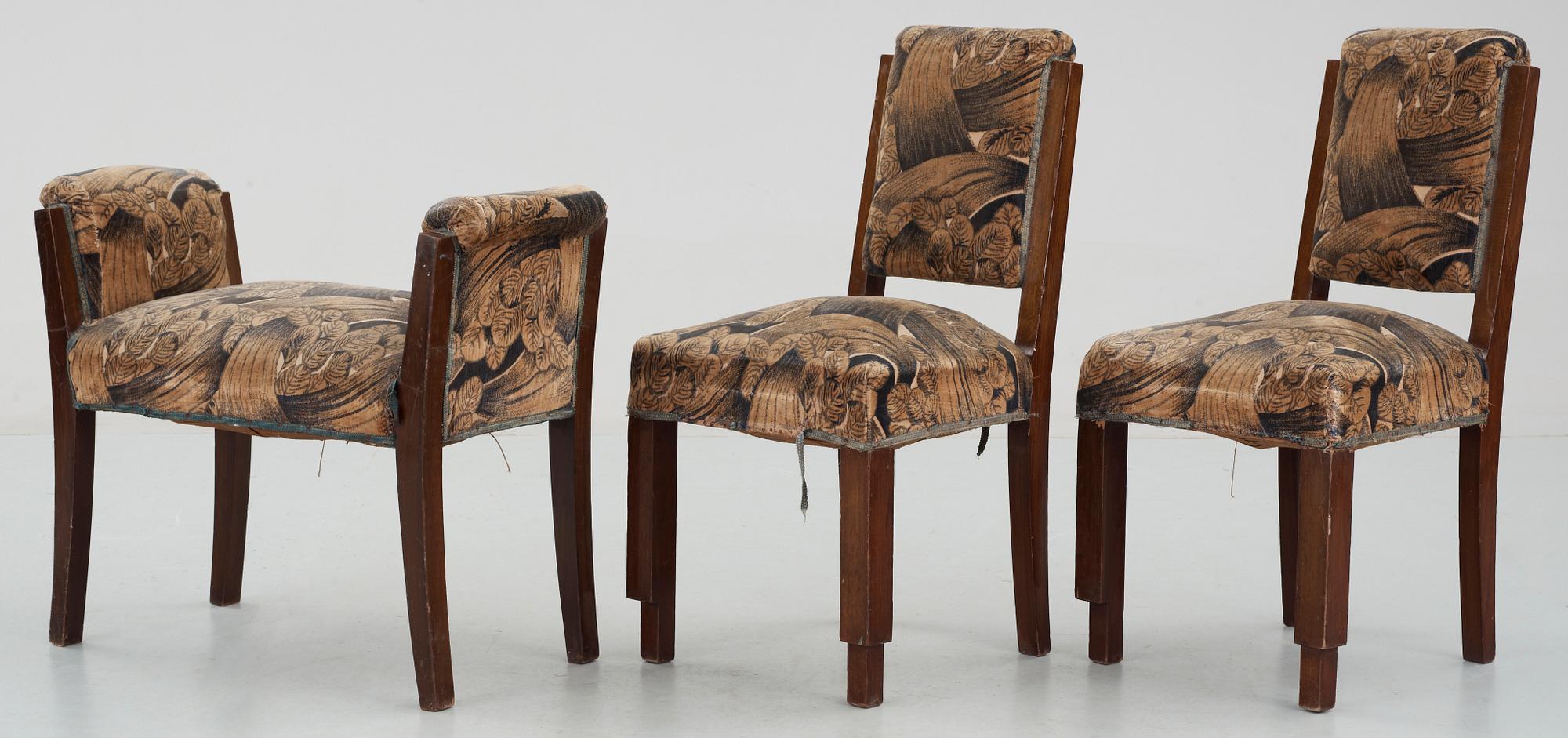 STOLAR samt TABURETT, 7 delar, art deco, 1920-tal.