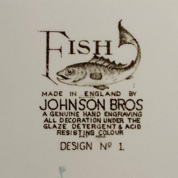 SERVISDELAR, 11 st, flintgods, "Fish" Johnson Bros. England, 1900-talets andra hälft.