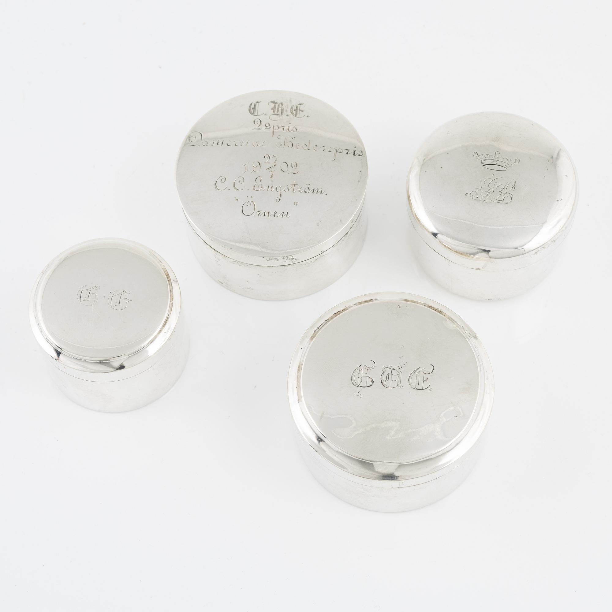 Four Swedish Silver Boxes, including mark of  Lorenz Georg Weis, Norrköping 1823.