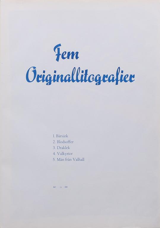 BENGT LINDSTRÖM, mapp med 5 litografier "Vikingaliv", sign o numr 21/200.