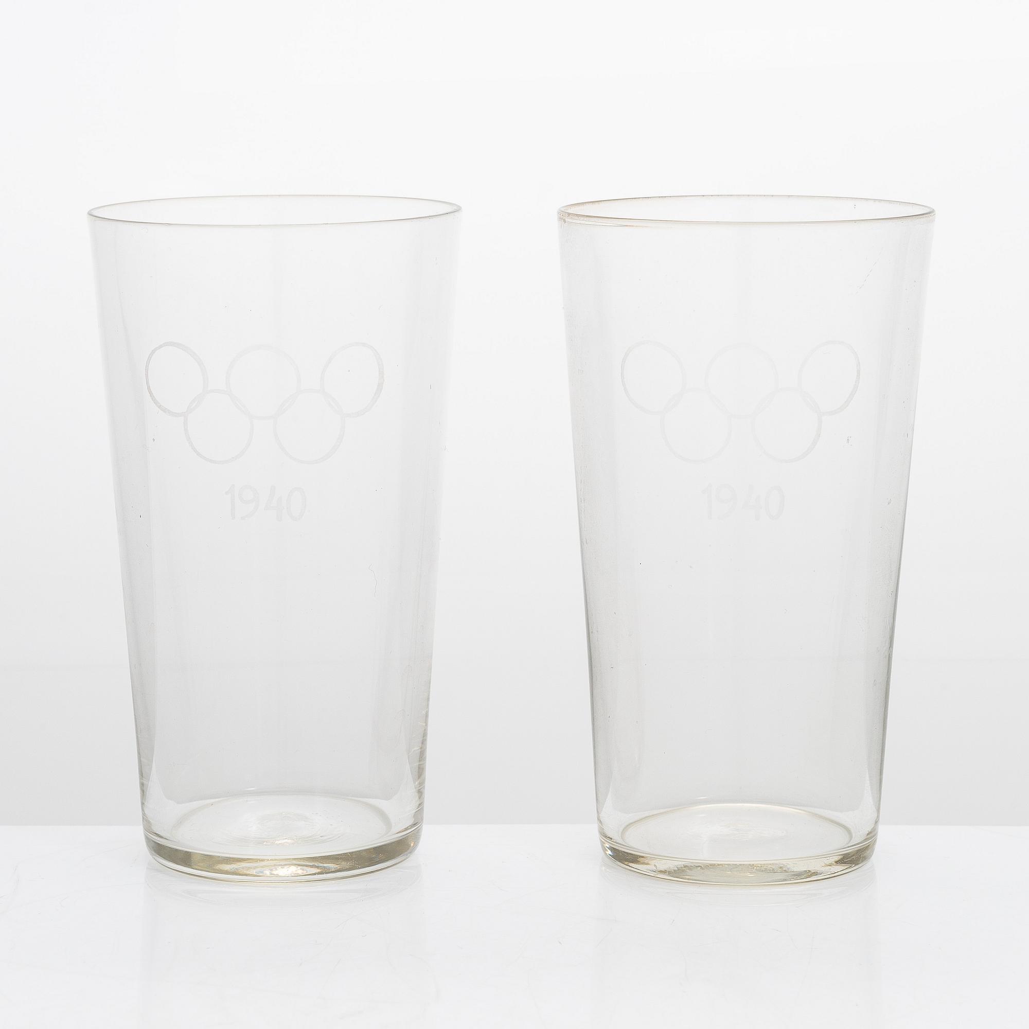 A set of 10 Olympic Games drinking glasses for the planned Summer Olympics in Helsinki 1940.