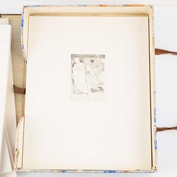 Franco Leidi, box with 35 copper plates/dry points, 1968-75.