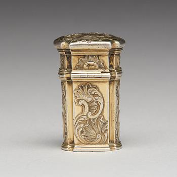 A Swedish Rococo silver-gilt snuff-box, unmarked.