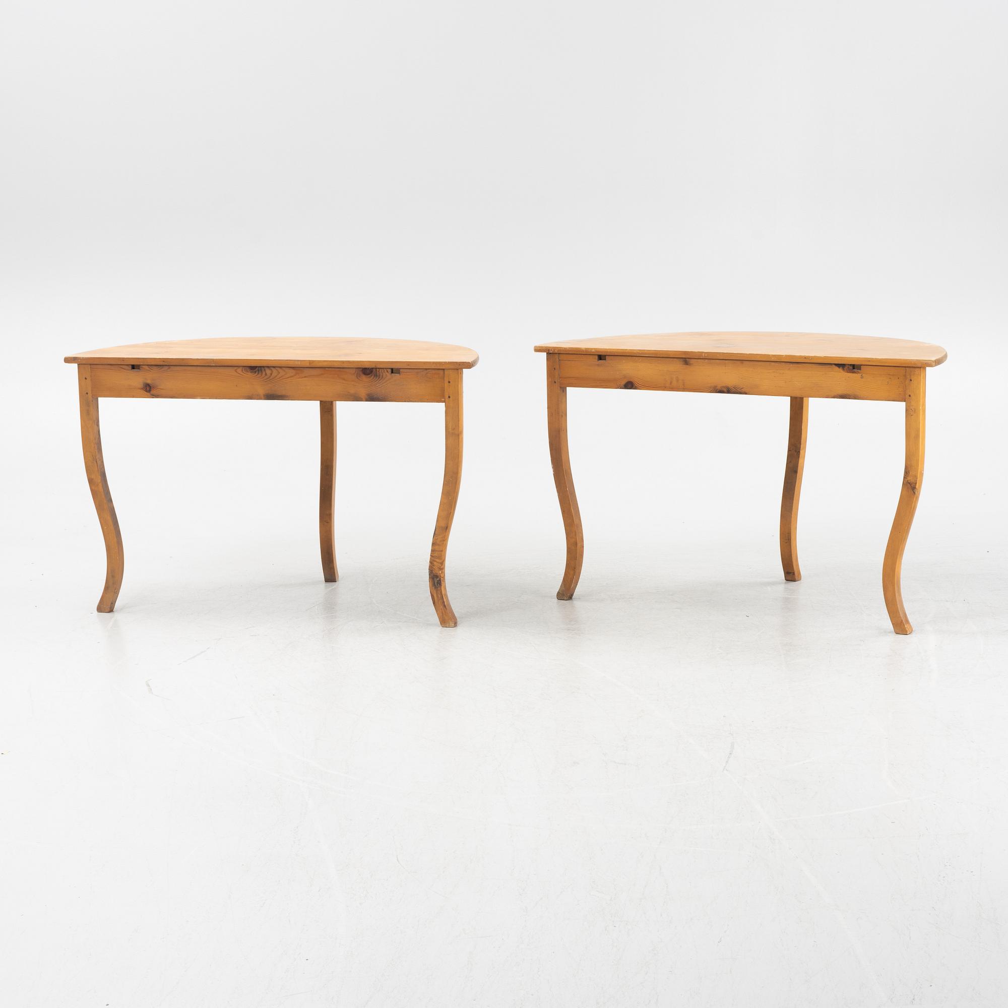 A pair of pine and birch tables, late 19th Century.