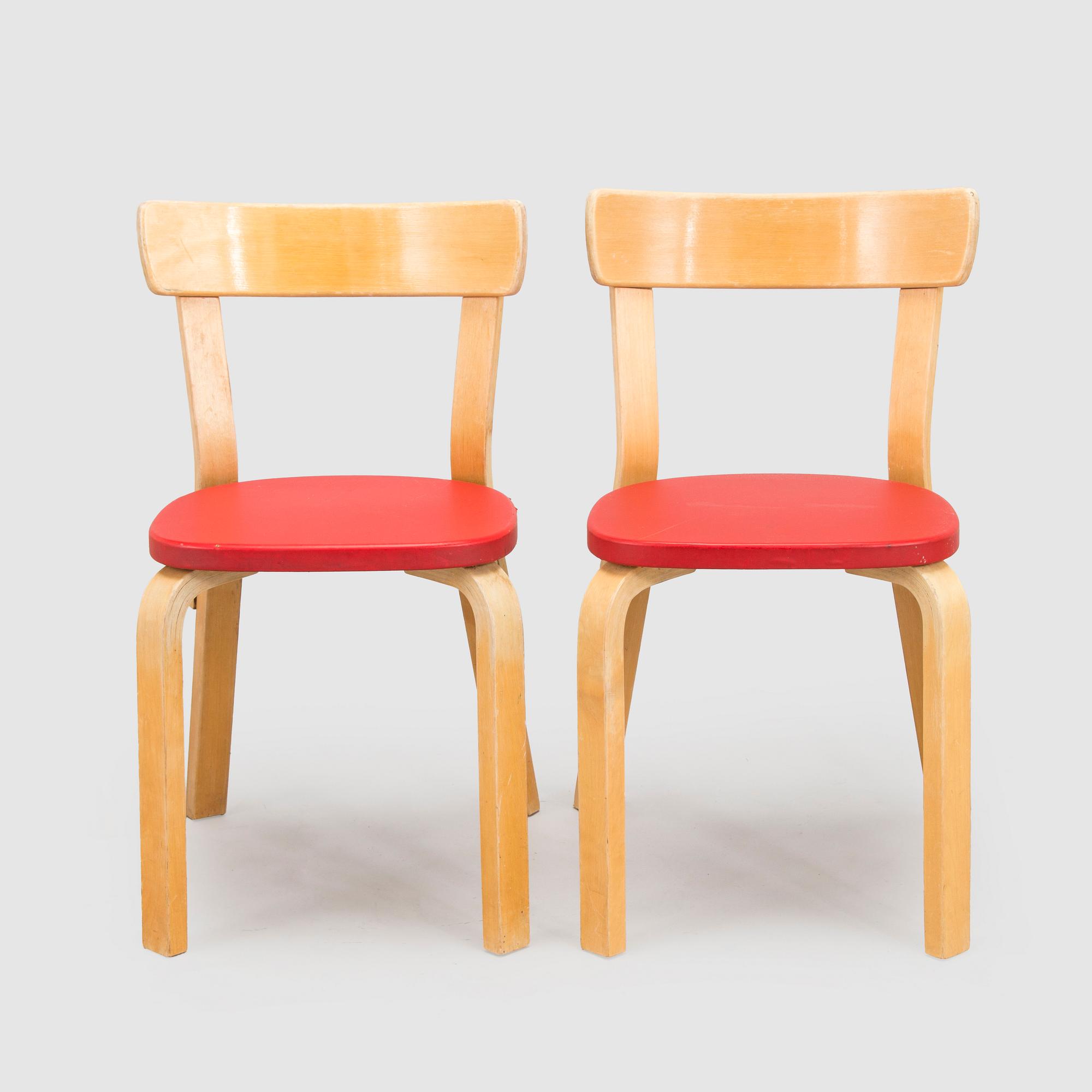 Alvar Aalto, Stolar, 4 st, modell 69, O.Y. Huonekalu- ja Rakennustyötehdas A.B, 1957.