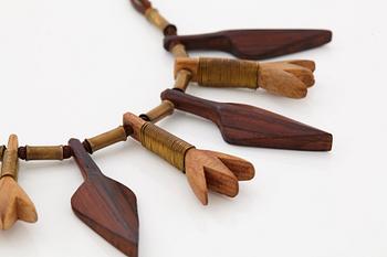 Vivianna Torun Bülow-Hübe, a leather, wood and copper necklace, executed in her workshop ca 1948,