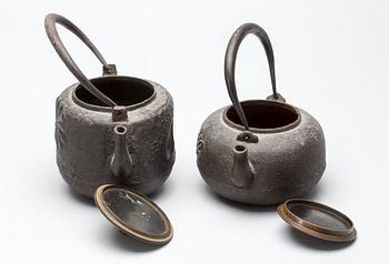 TEKANNOR, 2 st, gjutjärn, Japan, 1800-/1900-tal.