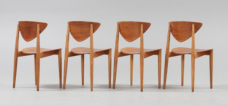 A set of four Peter Hvidt and Orla Mølgaard Nielsen teak dining chairs, Bodafors, Sweden 1962.