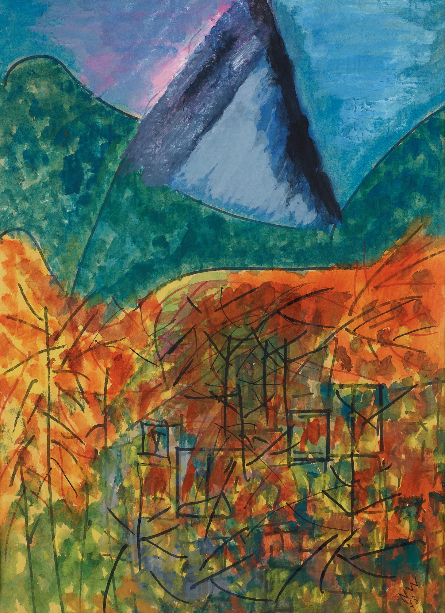 NELL WALDEN, mixed media on paper, signed and dated -73.