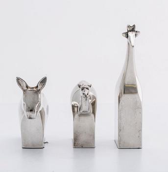 GUNNAR CYRÉN, a set of three silver plated figurines Dansk Design japan later part of the 20th century.