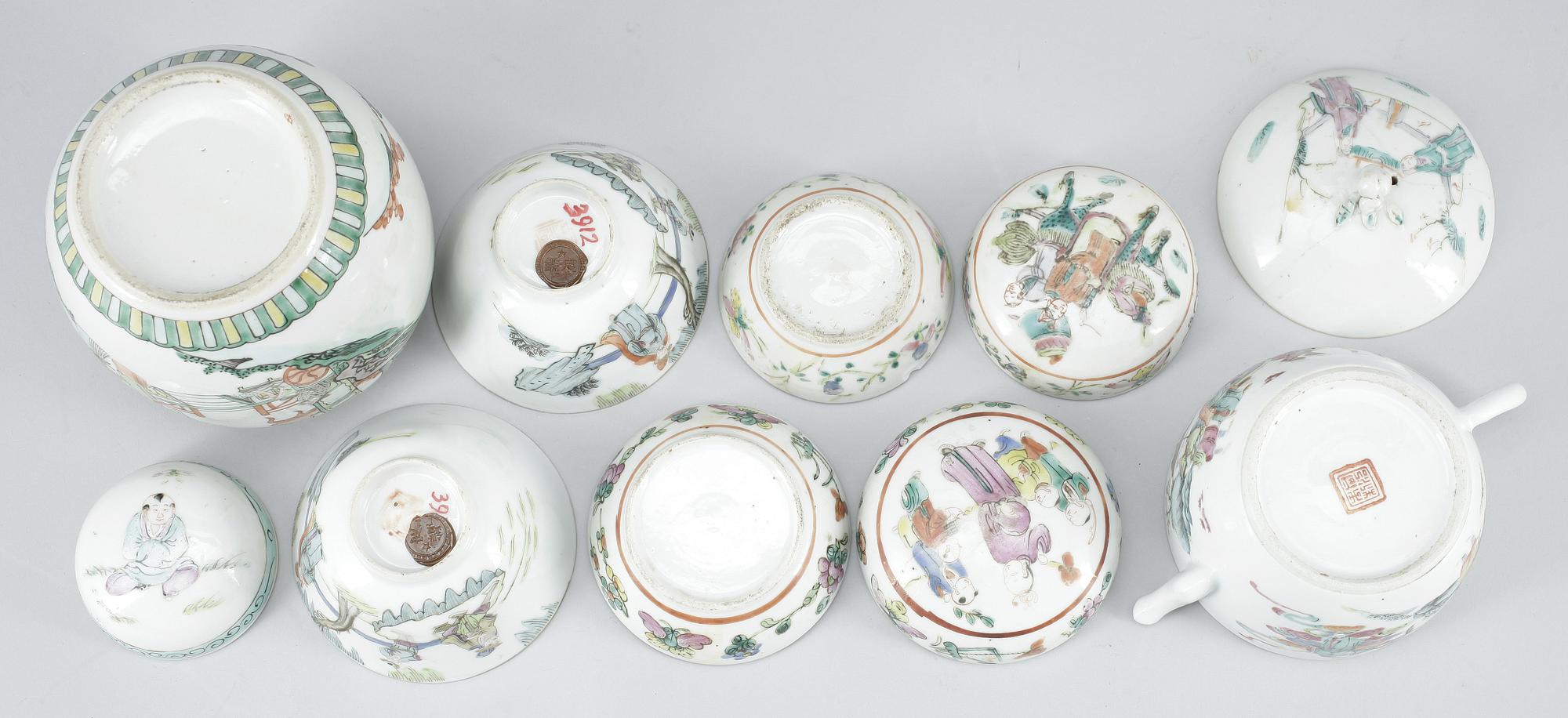 PARTI PORSLIN, 7 delar, Kina, 1800/1900-tal.