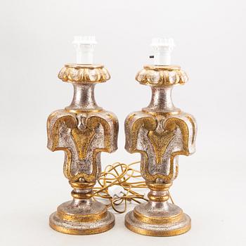 A pair of wood table lamps from paoletti, Firenze Italy, second half of 20th century,