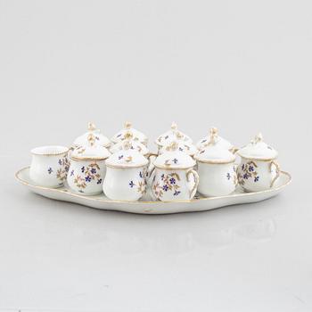 Tray with twelve creamers, porcelain, Limoges WG & Co, France.
