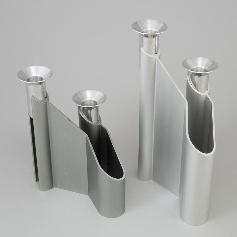 Two aluminium "Labyrinth" candlesticks by Lene Munthe for Georg Jensen, Denmark.