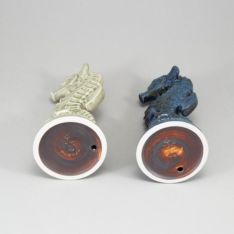 GUNNAR NYLUND, two seahorse stoneware figurines, Rörstrand.