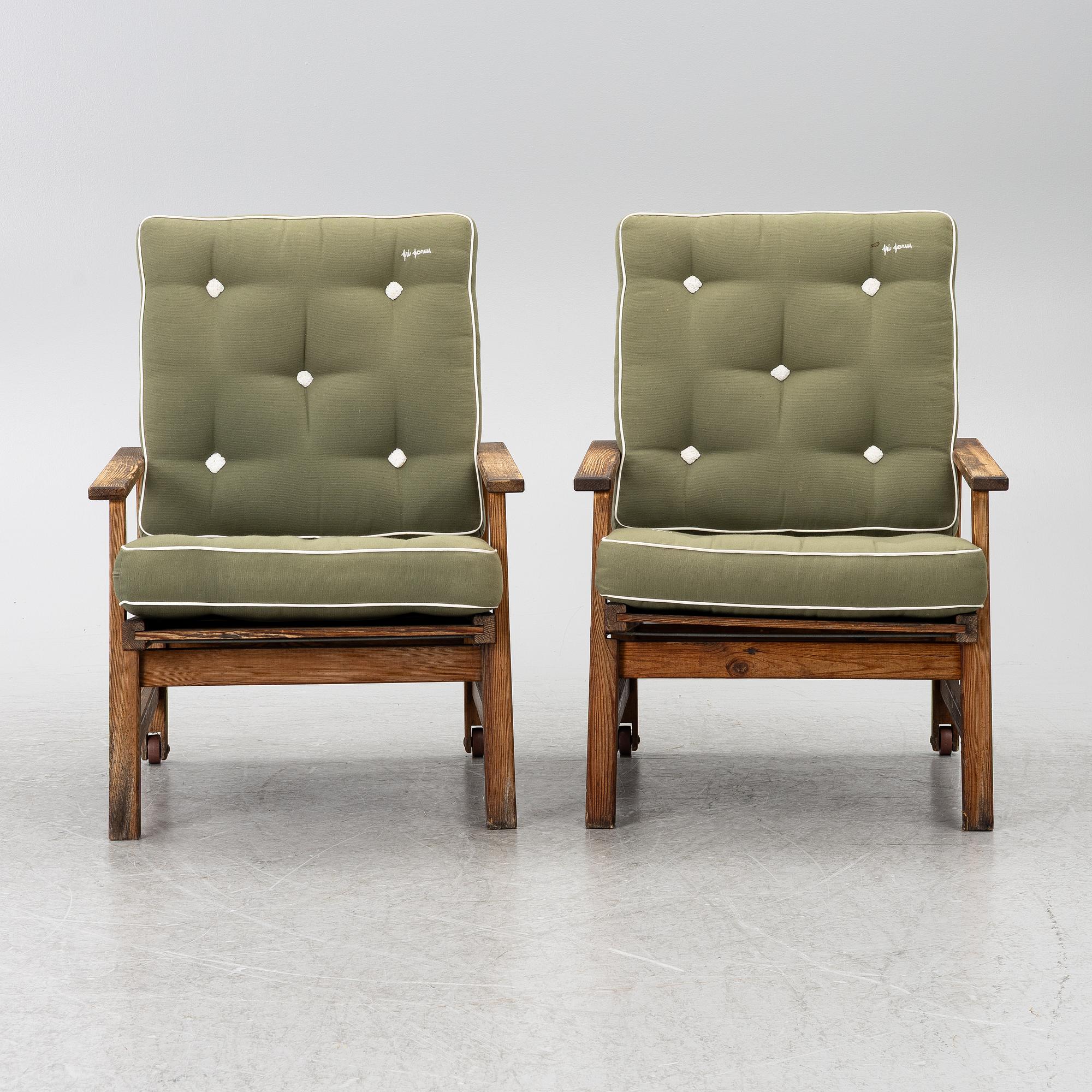 Elsa Stackelberg, a pair of garden armchairs with ottomans, Fri Form, Edsbruk, 1980s.
