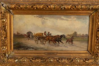 Unknown artist, 19th century, Family in horse and carriage.