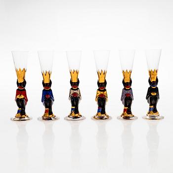 Gunnar Cyrén, snapsilaseja, 6 kpl, ns. "Djävulsglas" (paholaislasi), Nobel-astiastosta, Orrefors.