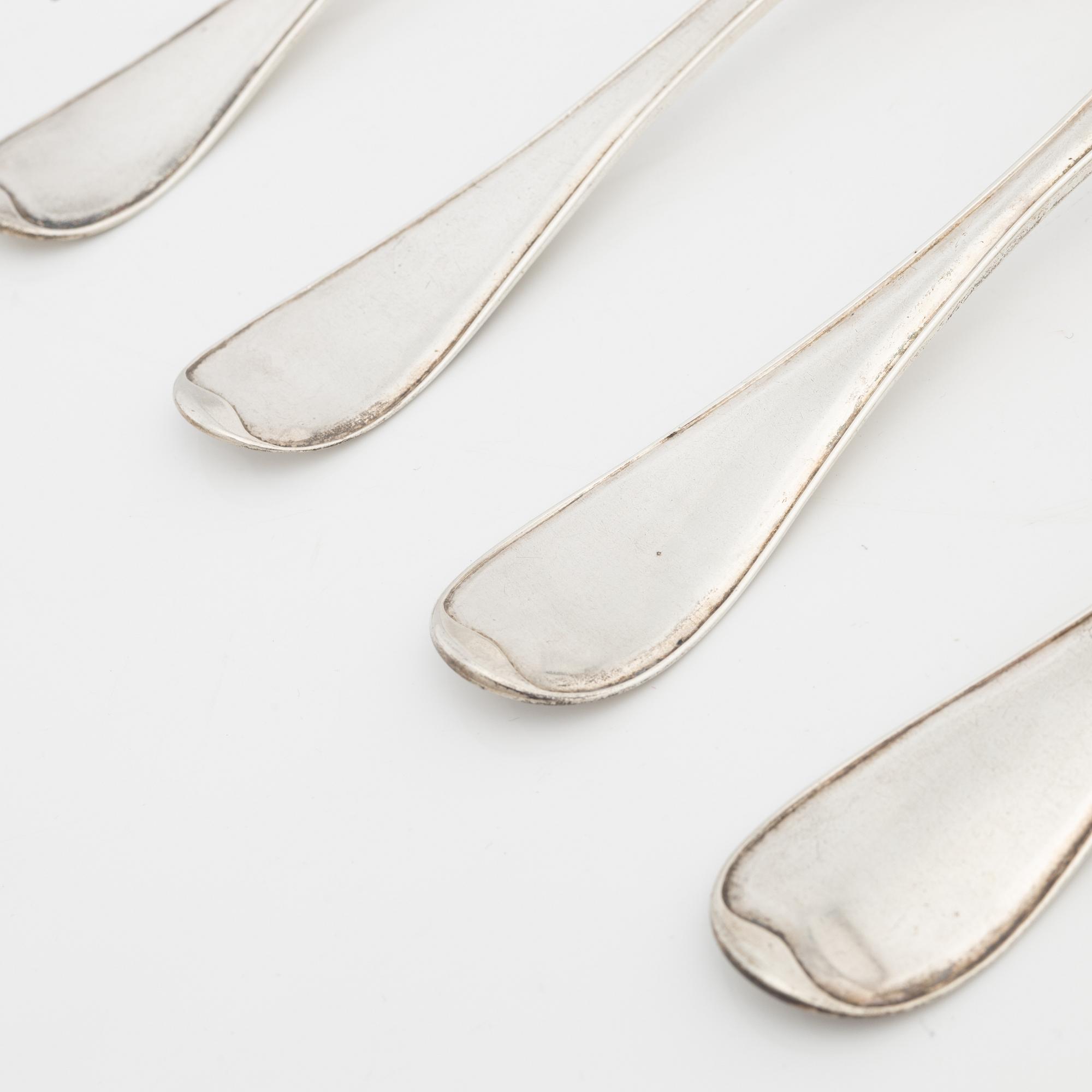 Skedar, 6 st, silver, Anders Brandt, Norrköping 1787 samt Petter Lund, Stockholm 1759.