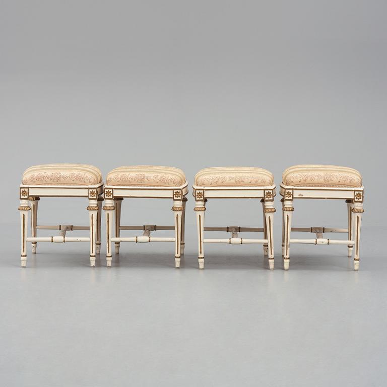 A set of four Gustavian stools by J E Höglander (master in Stockholm 1777-1813).