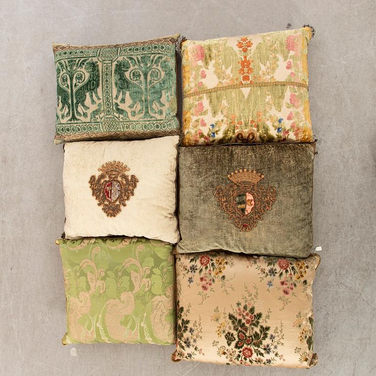 A set of six 20th century first half pillows by Luigi Bevilaqua och Rubelli, Venice Italy.