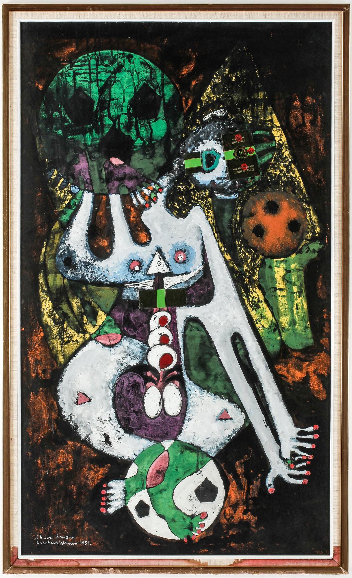 LAMBERT WERNER, gouache med collage, signerad, daterad 1981.