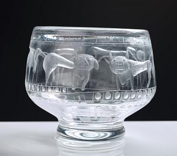 Erik Höglund, an engraved glass bowl, Boda, Sweden 1950's.