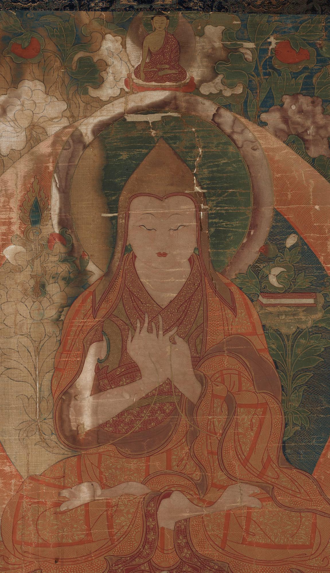 THANGKA, Tsong Khapa, tibeto-kinesisk, 1700-tal/tidigt 1800-tal.