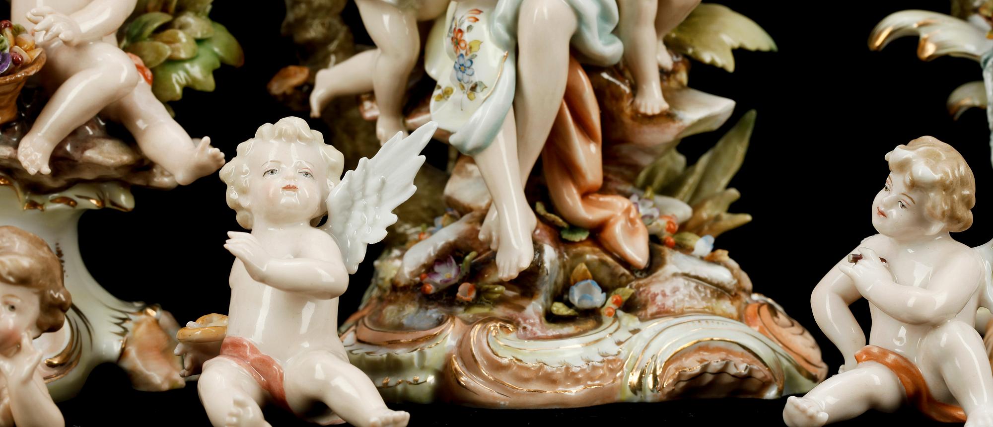 FIGURINER, 8 st, porslin, Volkstedter Porzellanfabrik, omkring 1900.