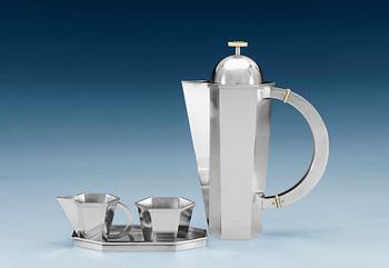 A Wiwen Nilsson 3 pcs sterling coffee service with a small tray, Lund 1968-71.