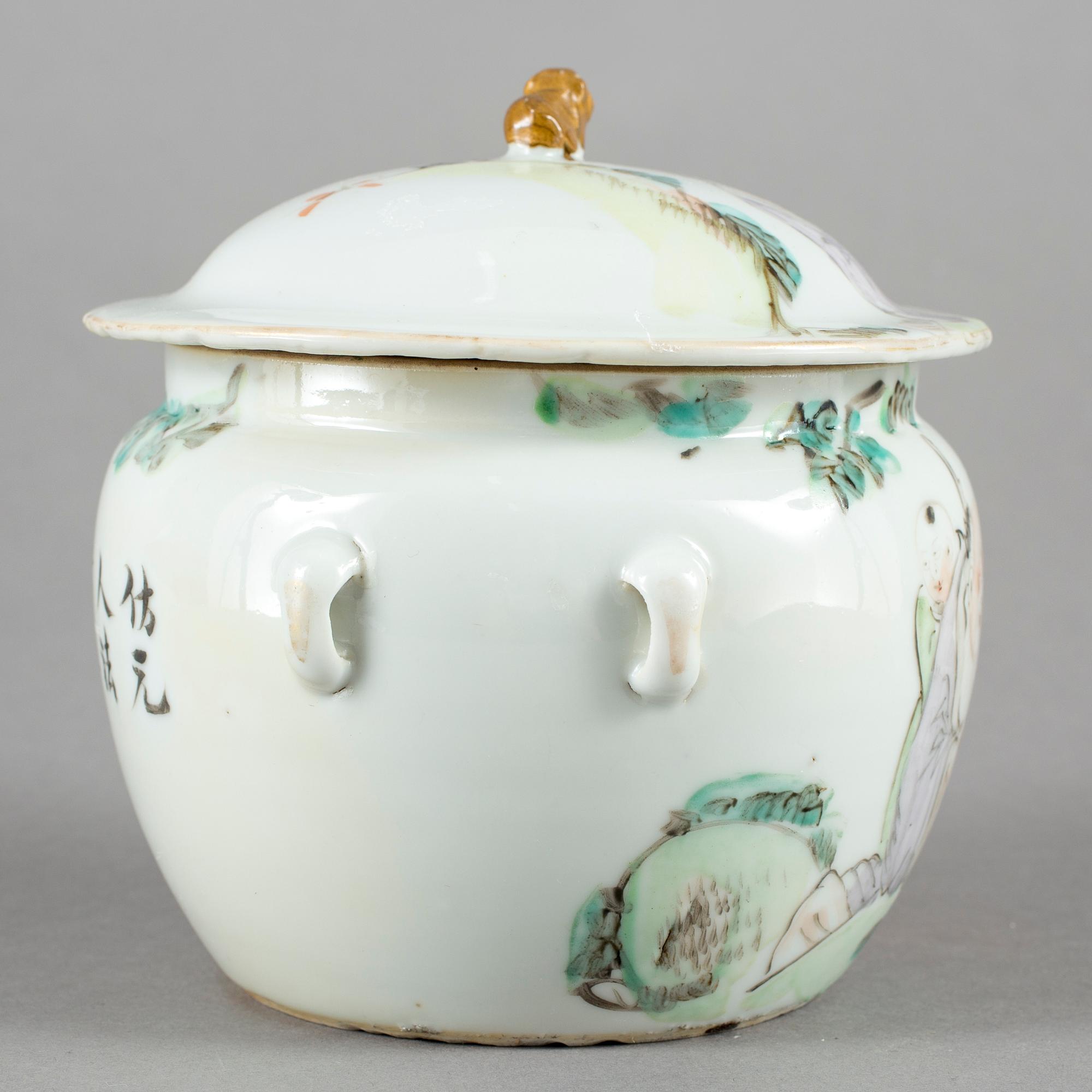 SKÅL med LOCK, porslin, 1800-talets slut.