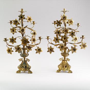 KANDELABRAR, 1 par, förgylld mässing, 1800-talets andra hälft.