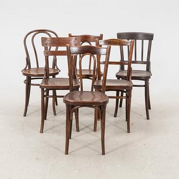 Six similar bent wood chairs from the first half of the 20th century.