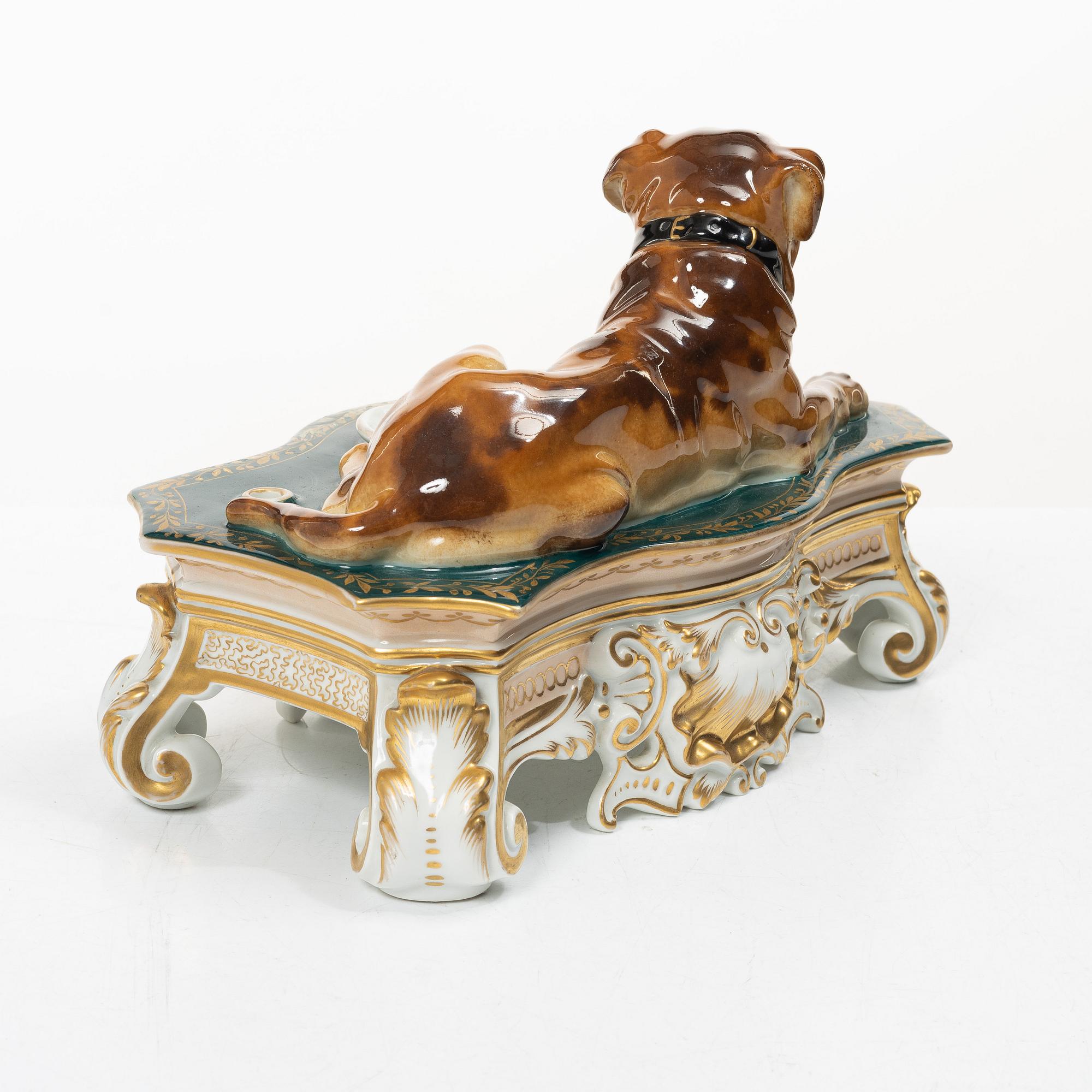 A German Carl Teichert Meissenstadt porcelain desk stand, 1882-1929.