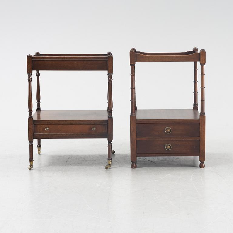 Two similar mahogany bedside tables, England, mid/second half of the 20th century.
