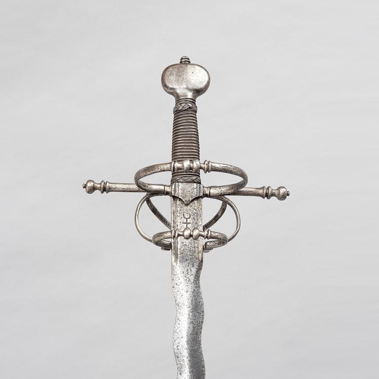 A flame bladed rapier, late 16th century, probably Germany.