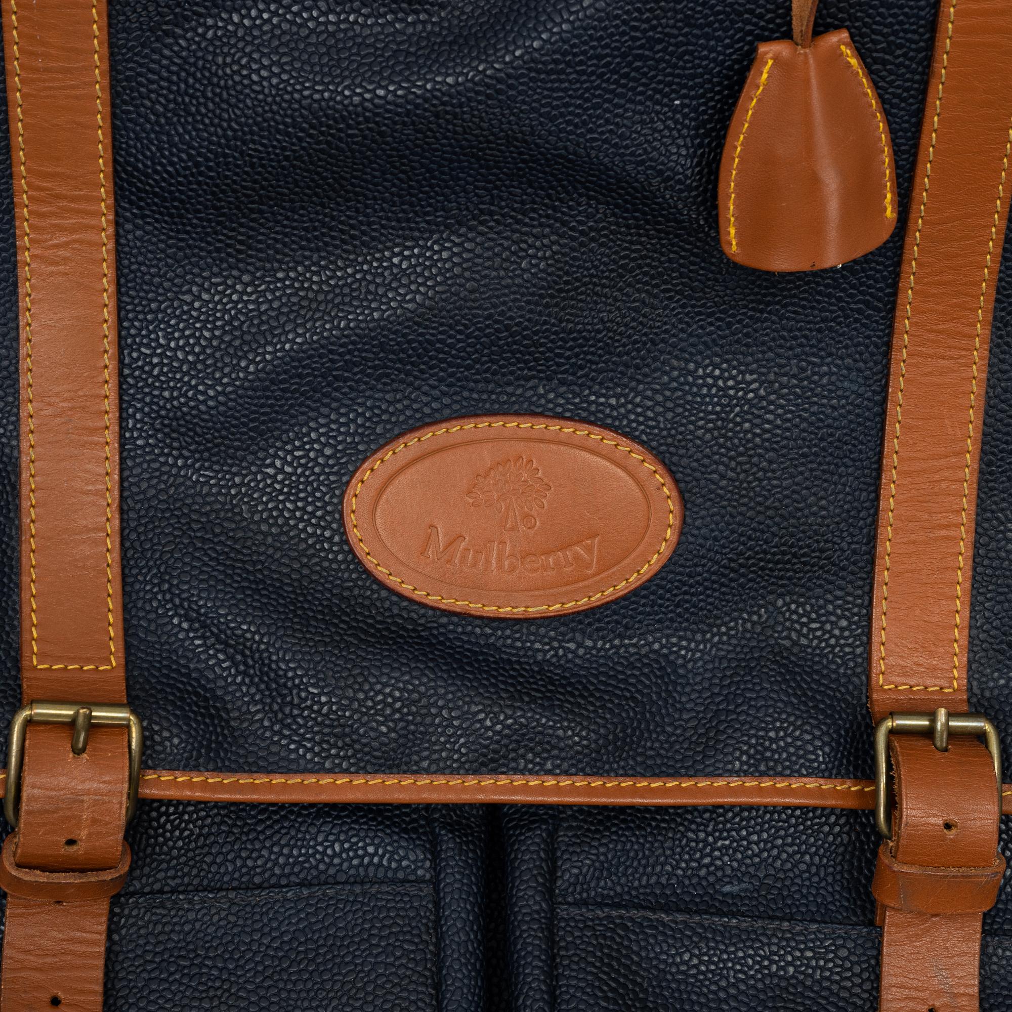 Mulberry, a blue scotch grain garment bag.