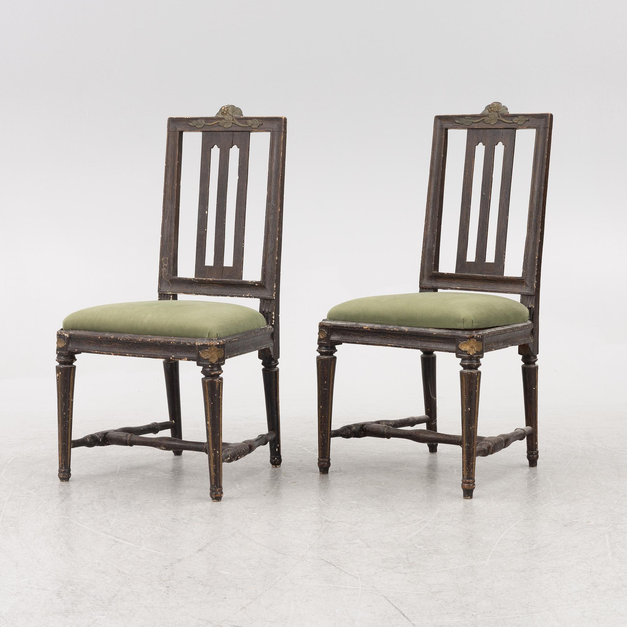 Stolar, ett par, Stockholmsarbeten, av Johan Hammarström, (mästare i Stockholm 1794-1812).sent 1700-tal, Gustavianska.
