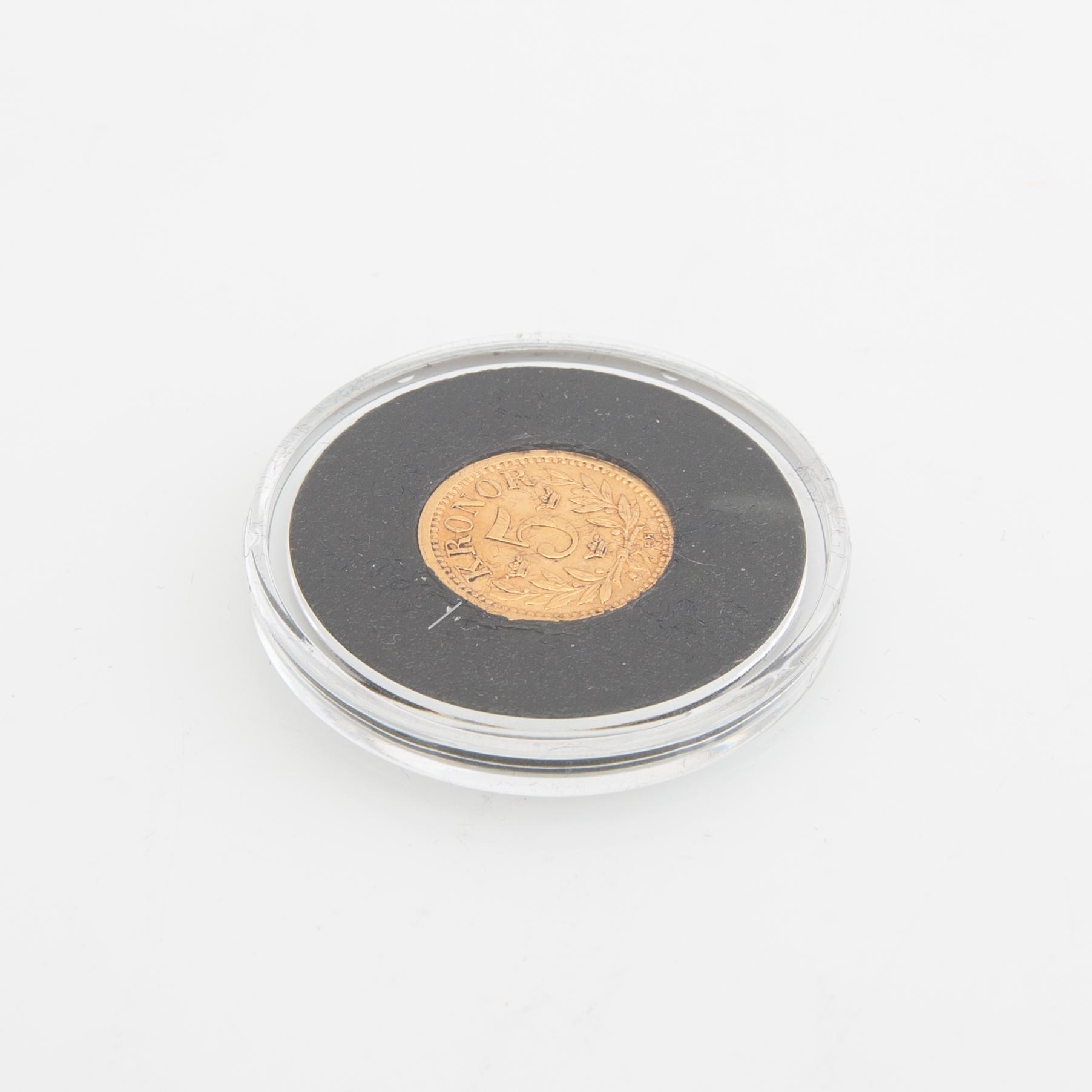 Gold coin Sweden, Oscar II 5 kr, 1882.