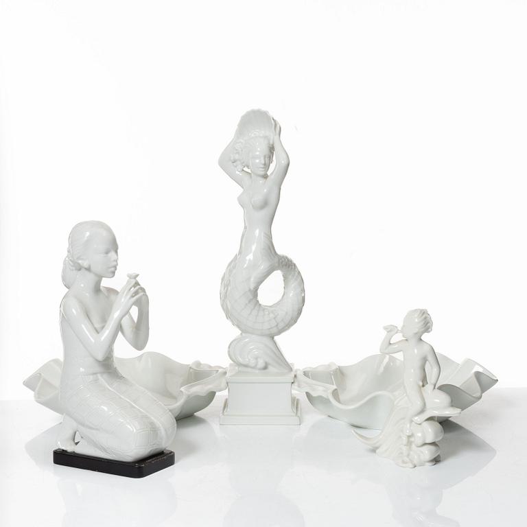 Harald Salomon, Figurines and bowls, 5 pieces, porcelain, Rörstrand.