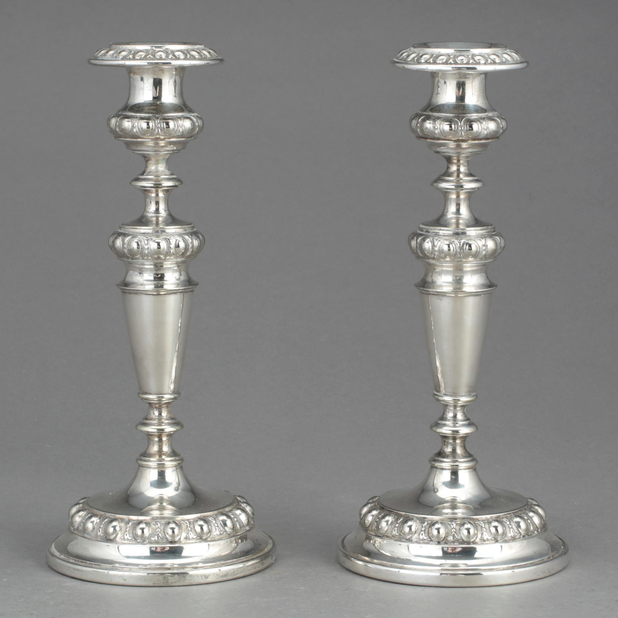 LJUSSTAKAR, nysilver, WMF, omkring sekelskiftet 1900.