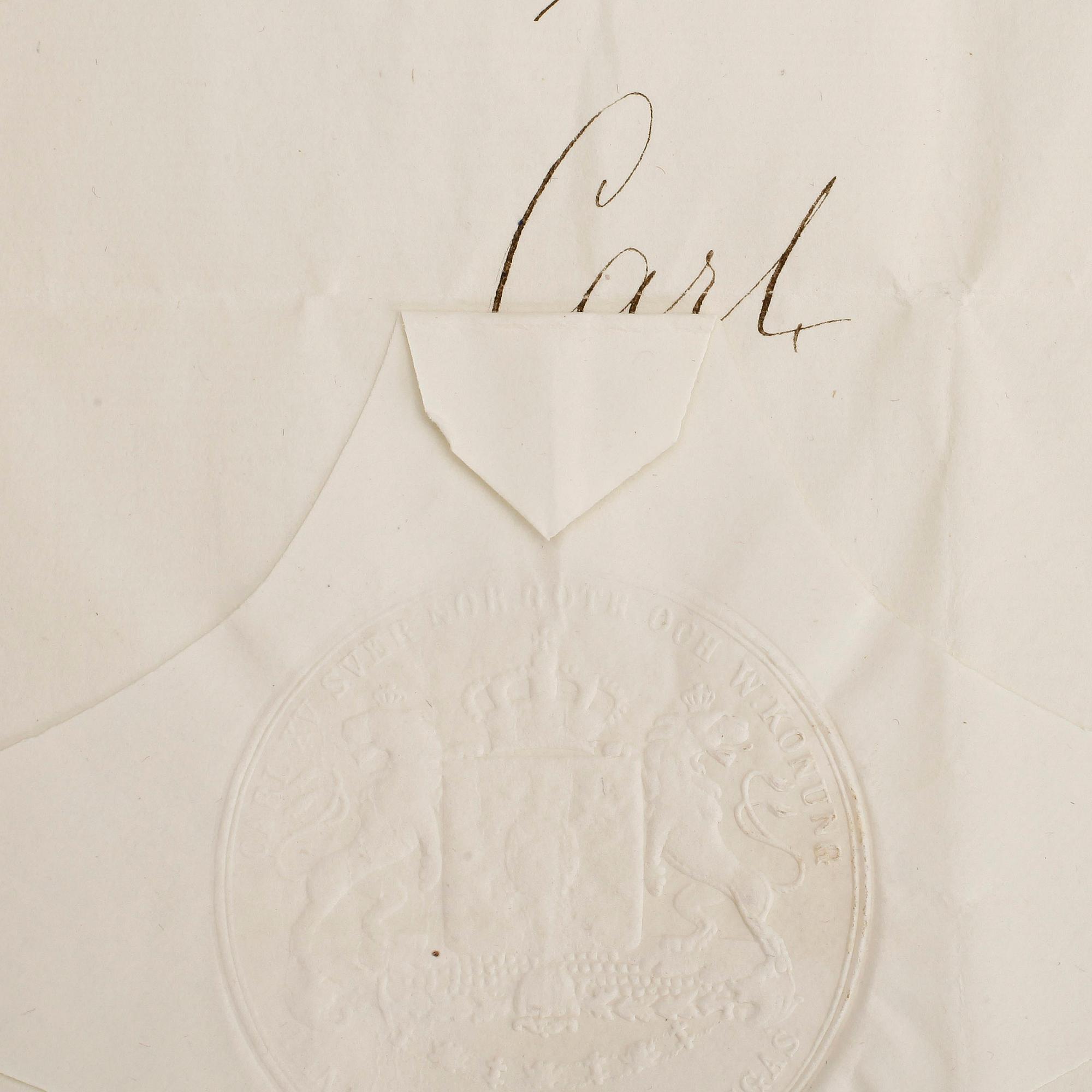 KARL XV SAMT OSCAR II, 2 dokument med egenhändiga namnteckningar, dat Stockholms slott 1864 resp Marstrand 1889.