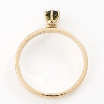 14K gold ring with green tourmaline.