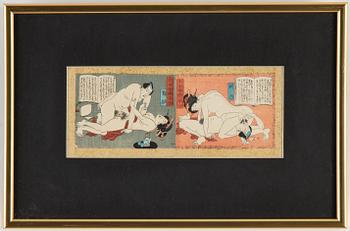 Blad ur album, 6 st, färgträsnitt. Japan, sent 1800/tidigt 1900-tal.