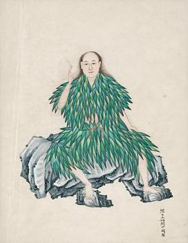 261. ALBUMBLAD, porträtt av den mytologiske Pan Gu, Qingdynastin, 1800-tal.