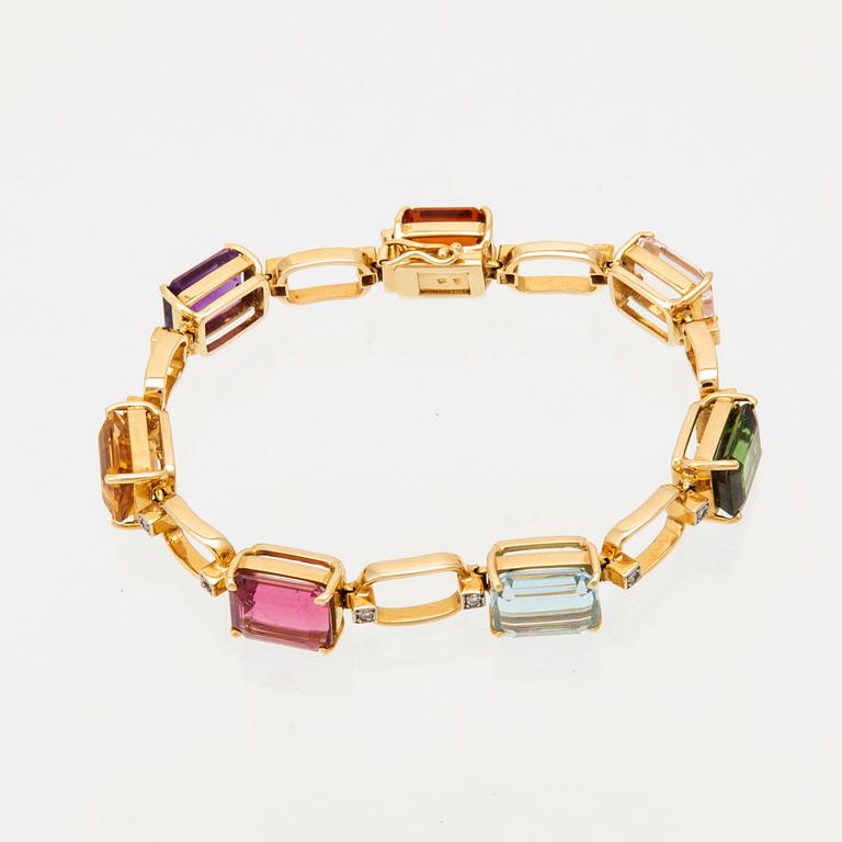 An 18K gold bracelet by H Stern set with round single cut diamonds and coloured gemstones.